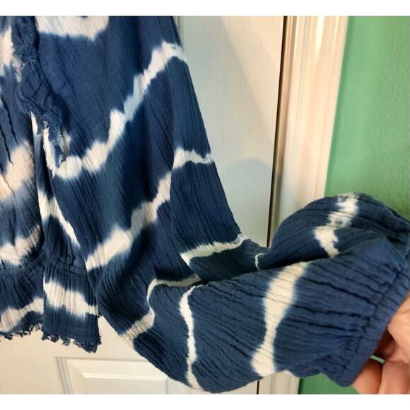 NWT True Craft Blue & White Tie Dye Raw Edge Women’s XL Long Sleeve Boho Shirt - Picture 5 of 10